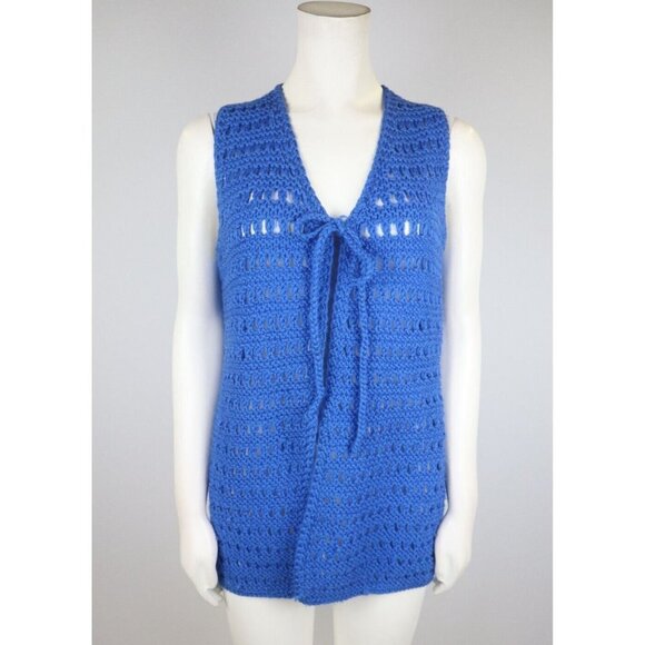 HANDMADE - WOMEN'S BLUE SWEATER VES T - SIZE S - SLEEVELESS - OPEN KNIT - Picture 1 of 5